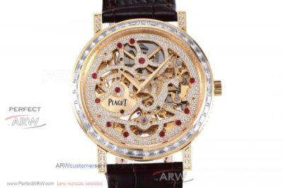 Perfect Replica Piaget Yellow Gold Diamond Case Hollow Diamond Dial Watch